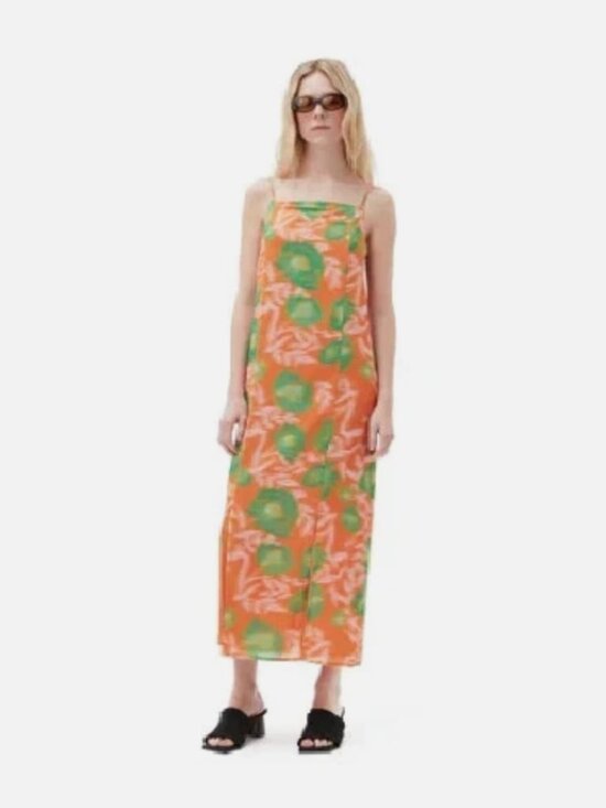 Ganni Dresses & Skirts - GANNI Printed Lightweight Crepe Georgette Slip Maxi Dress Abstract Orange